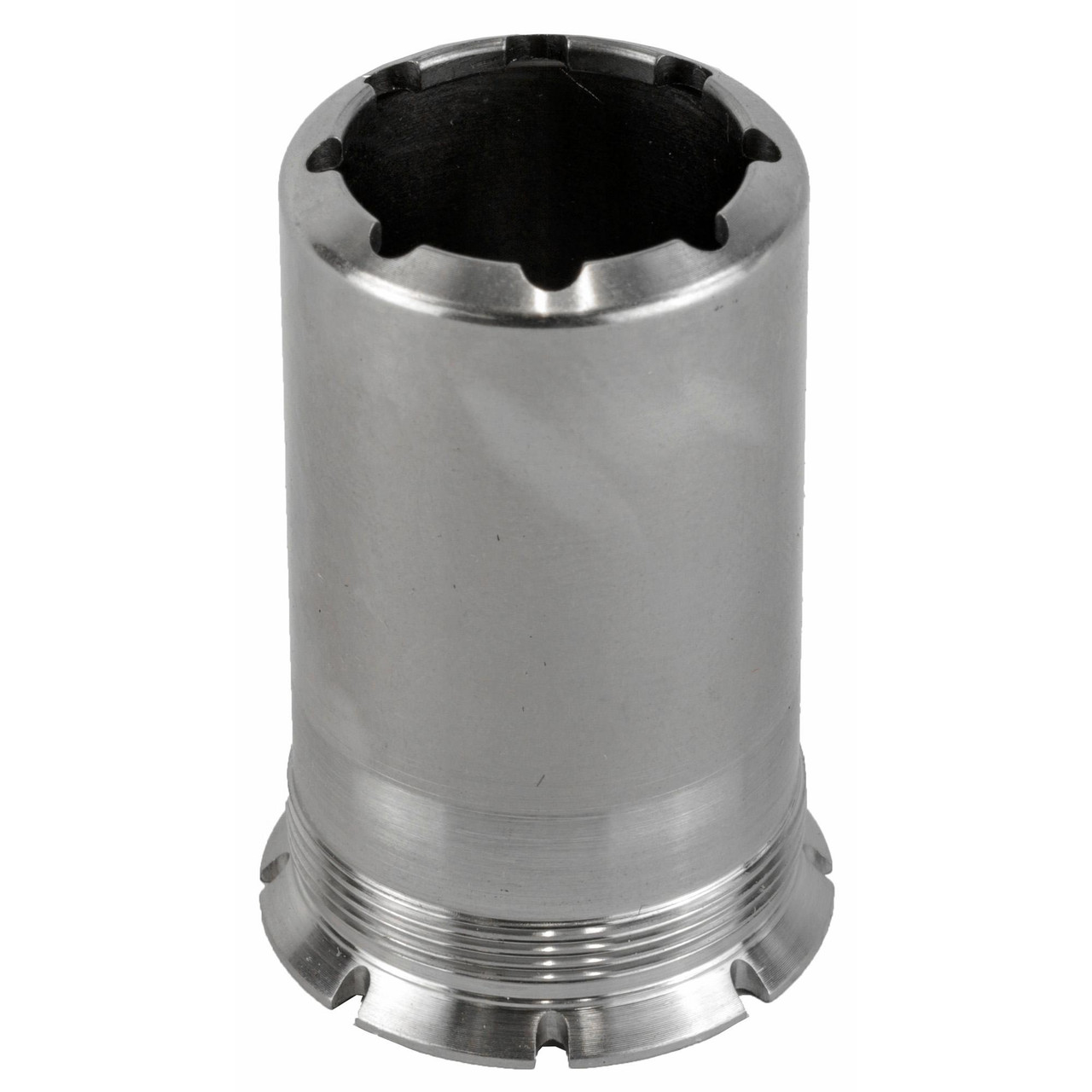 Dead Air Armament DA432 Blast Shield Insert Pyro, a silver cylindrical firearm accessory with a black interior designed for noise reduction and blast deflection.