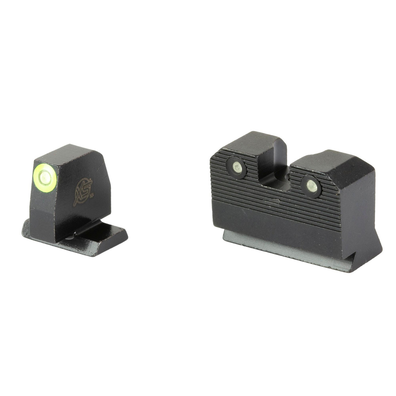 XS Sights SW-R205P-6G, Glock sight dots in green with mounting bases for firearm aiming.