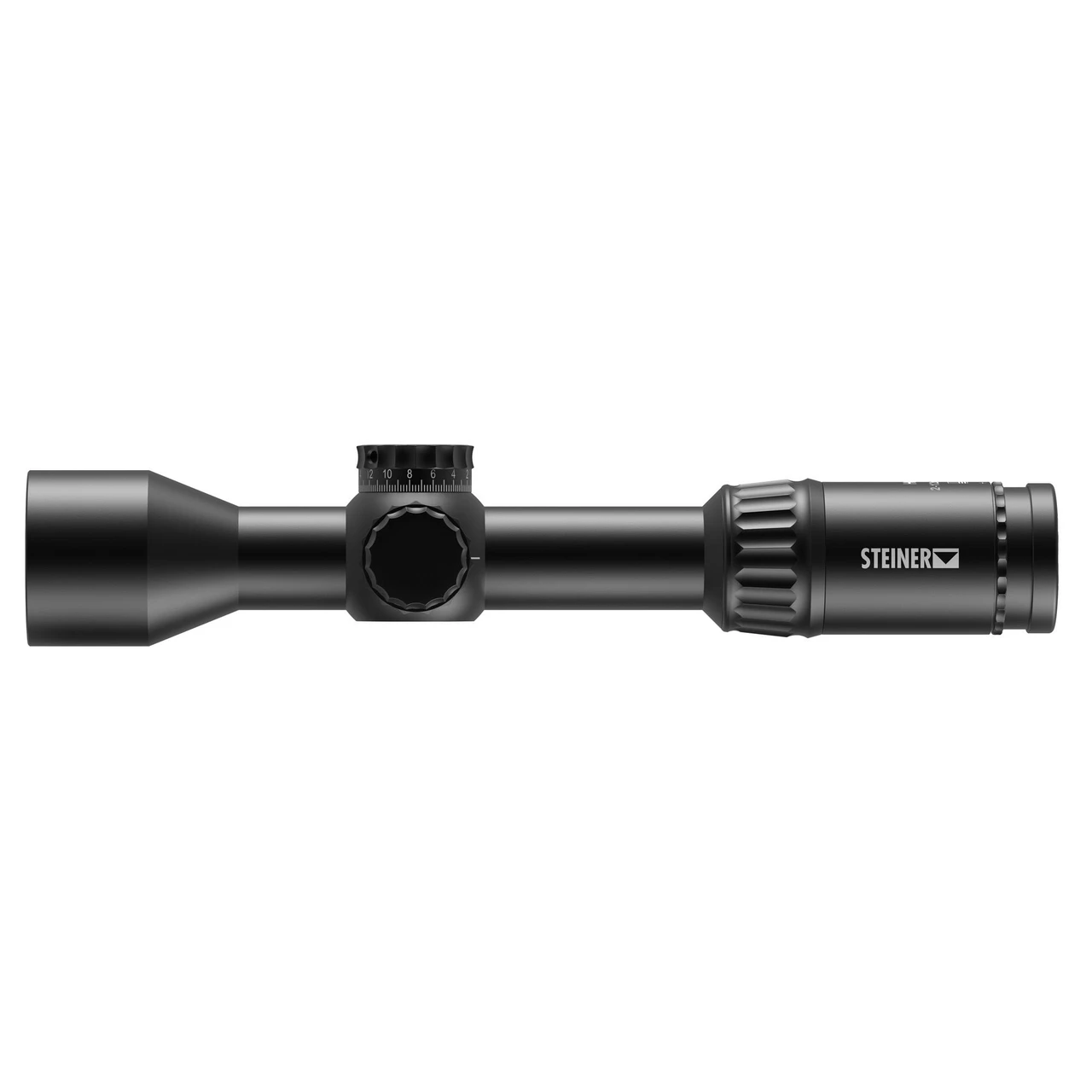 Steiner H6XI 2-12X42 MHR-MOA FFP Scope – Tactical Precision Optics for Modern Hunters, image showing a close-up of the black tactical rifle scope with detailed adjustment knobs and brand logo.