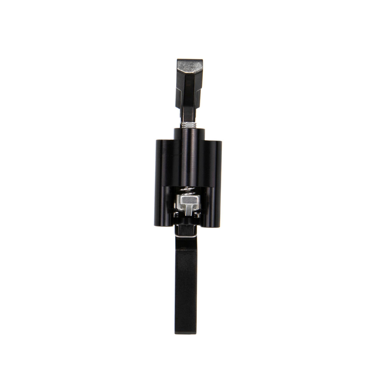 TriggerTech AR0-SBB-25-NNF, close-up of precision rifle trigger with black metal components and ergonomic design.