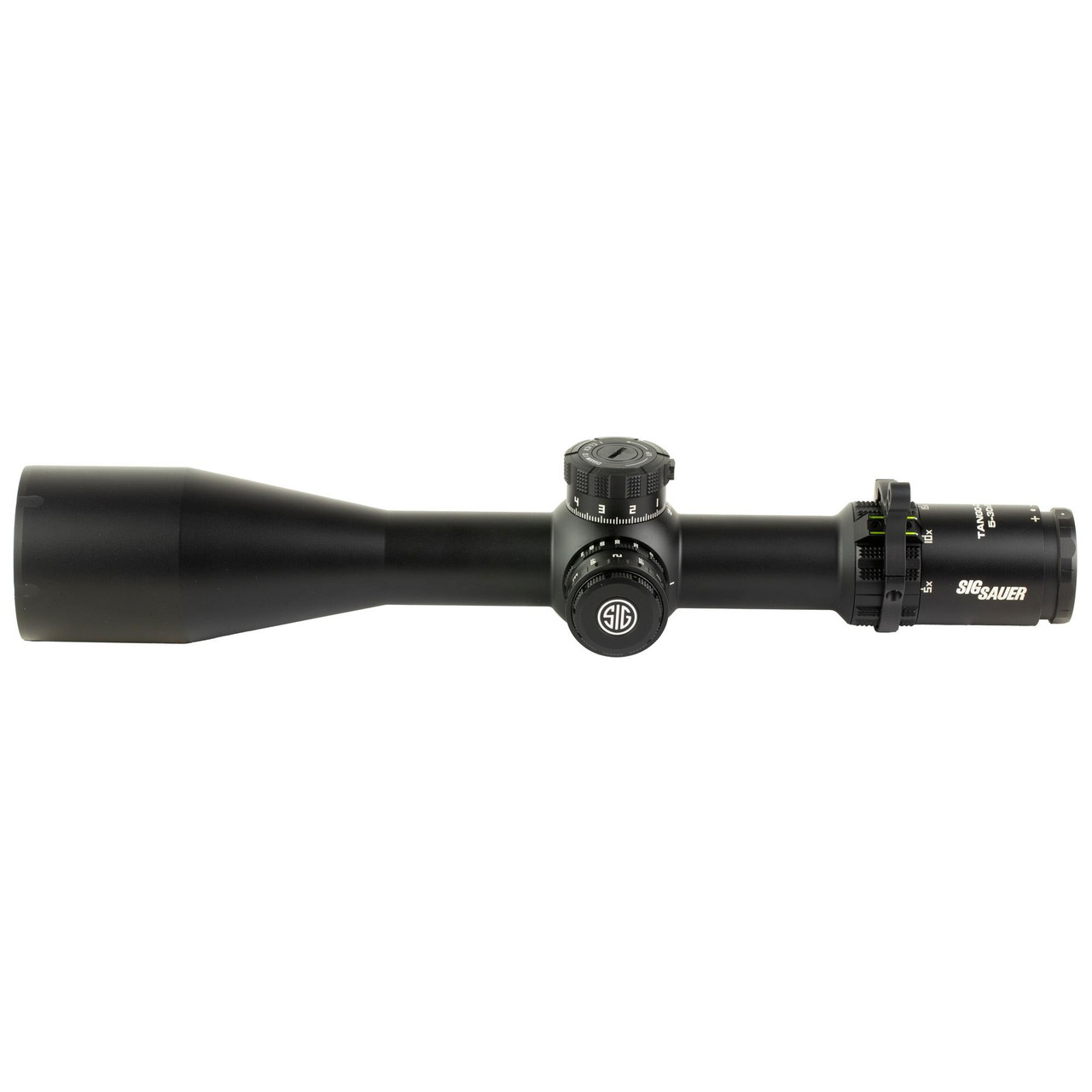 Sig Sauer Tango DMR 5-30X56 FFP MOA Rifle Scope - Precision Optics for Marksmen, black scope with adjustable turrets and magnification ring, designed for long-range shooting.