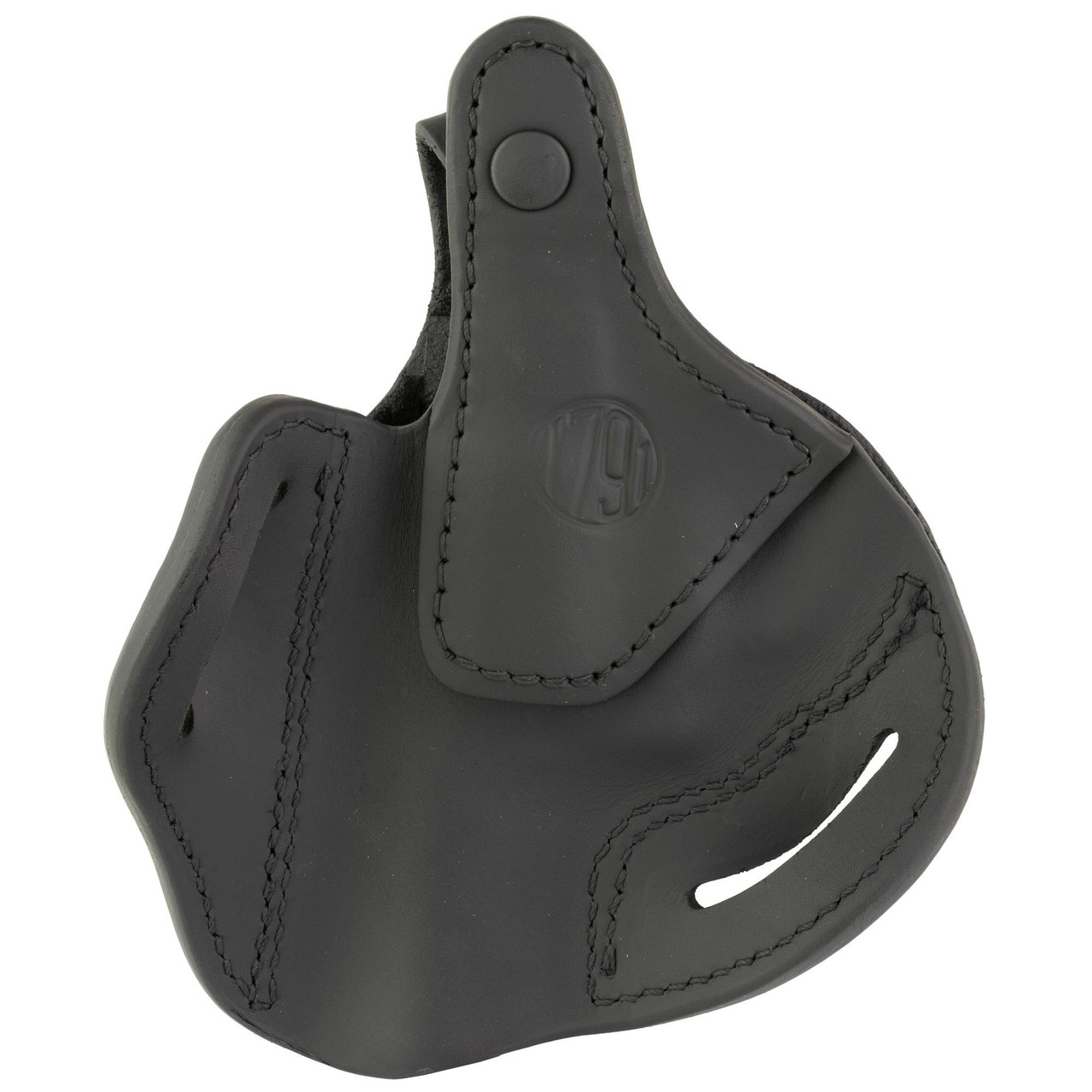 1791 Gunleather RVHX-4.3-SBL-R, premium revolver thumb break belt holster for Colt Python and Smith & Wesson 686 Plus, black leather with secure thumb break strap and ergonomic design.
