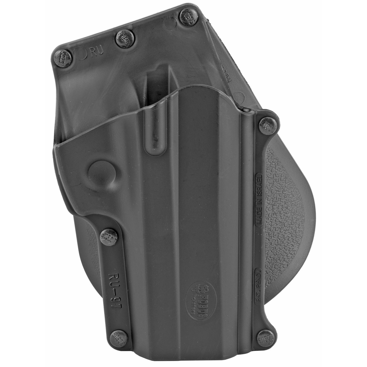 Fobus RU97, tactical holster for pistol with black construction and secure attachment points.