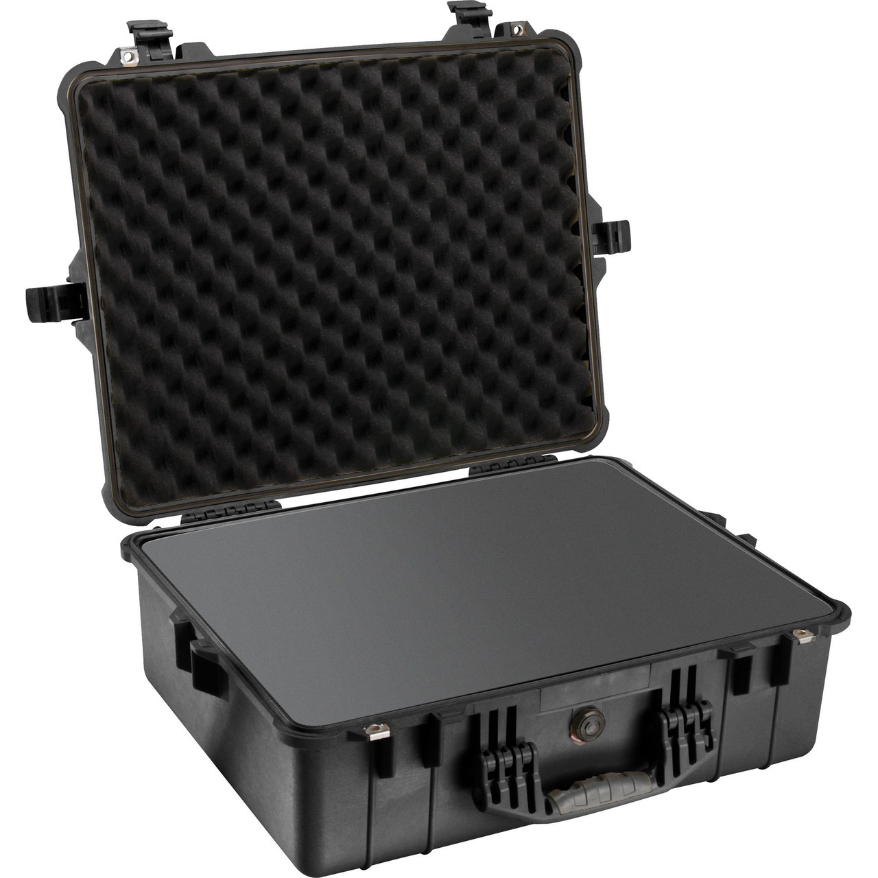 Pelican PELICAN 1600 PROTECTOR CASE BLK, hard black protective carrying case with foam interior and snap latches for secure storage.
