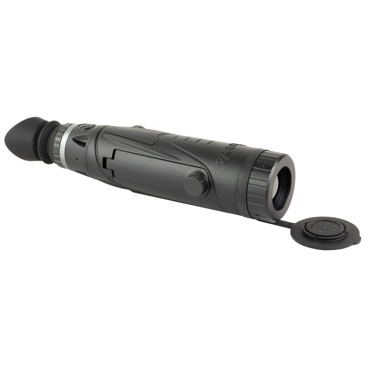 Burris Optics BURRIS THERMAL RIFLESCOPE BTS 35 V3, black thermal riflescope with adjustable zoom and lens cap open.
