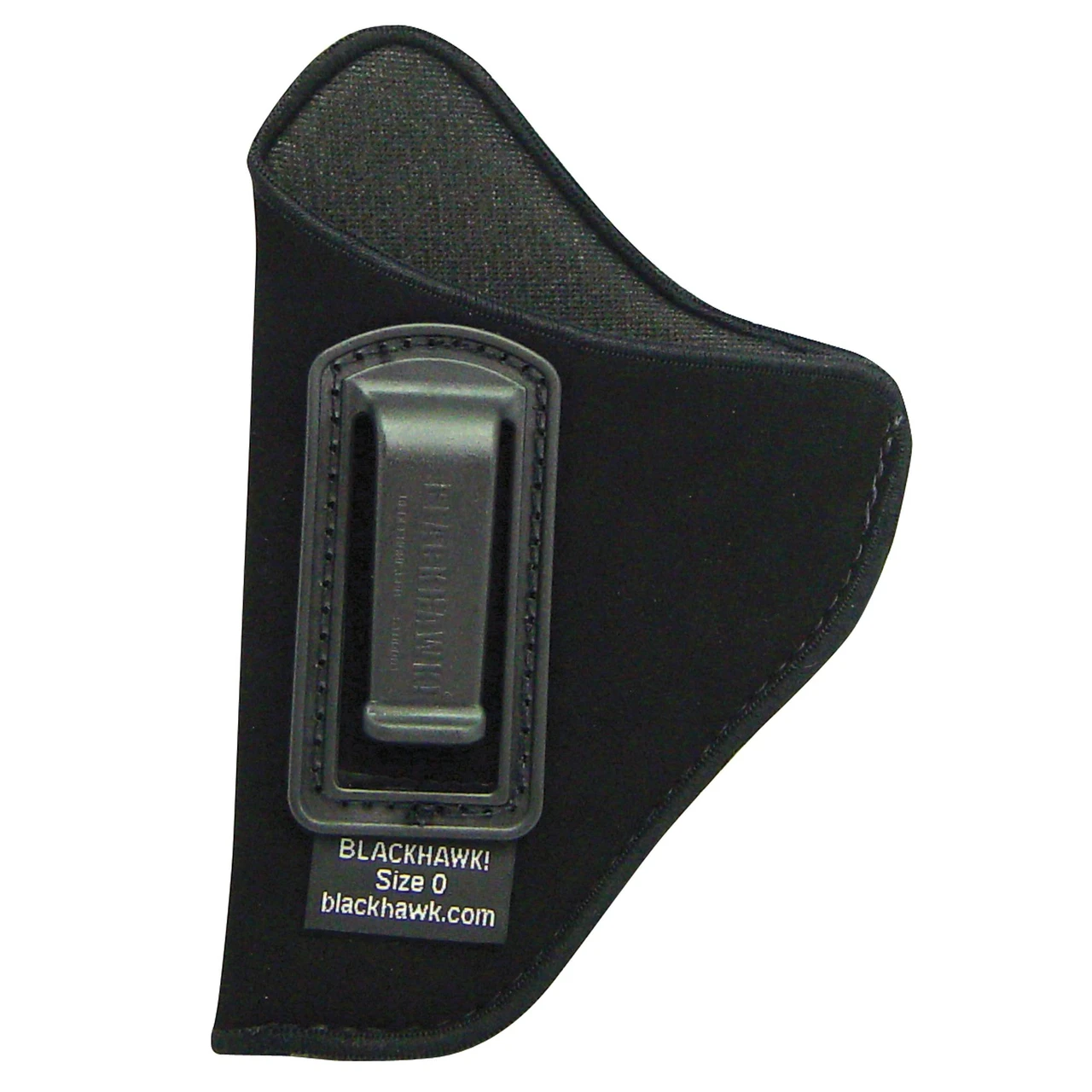 BLACKHAWK BH INSIDE PANT HLSTR SZ 0 LH BLK, tactical pistol holster in black with a metal clip for inside waistband carry