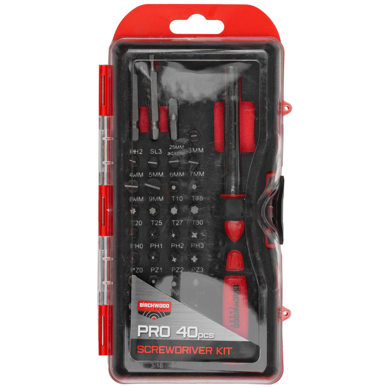 Birchwood Casey B/C PRO SCREWDRIVER SET 84 PIECE, organized screwdriver and bit set in a clear plastic storage case.
