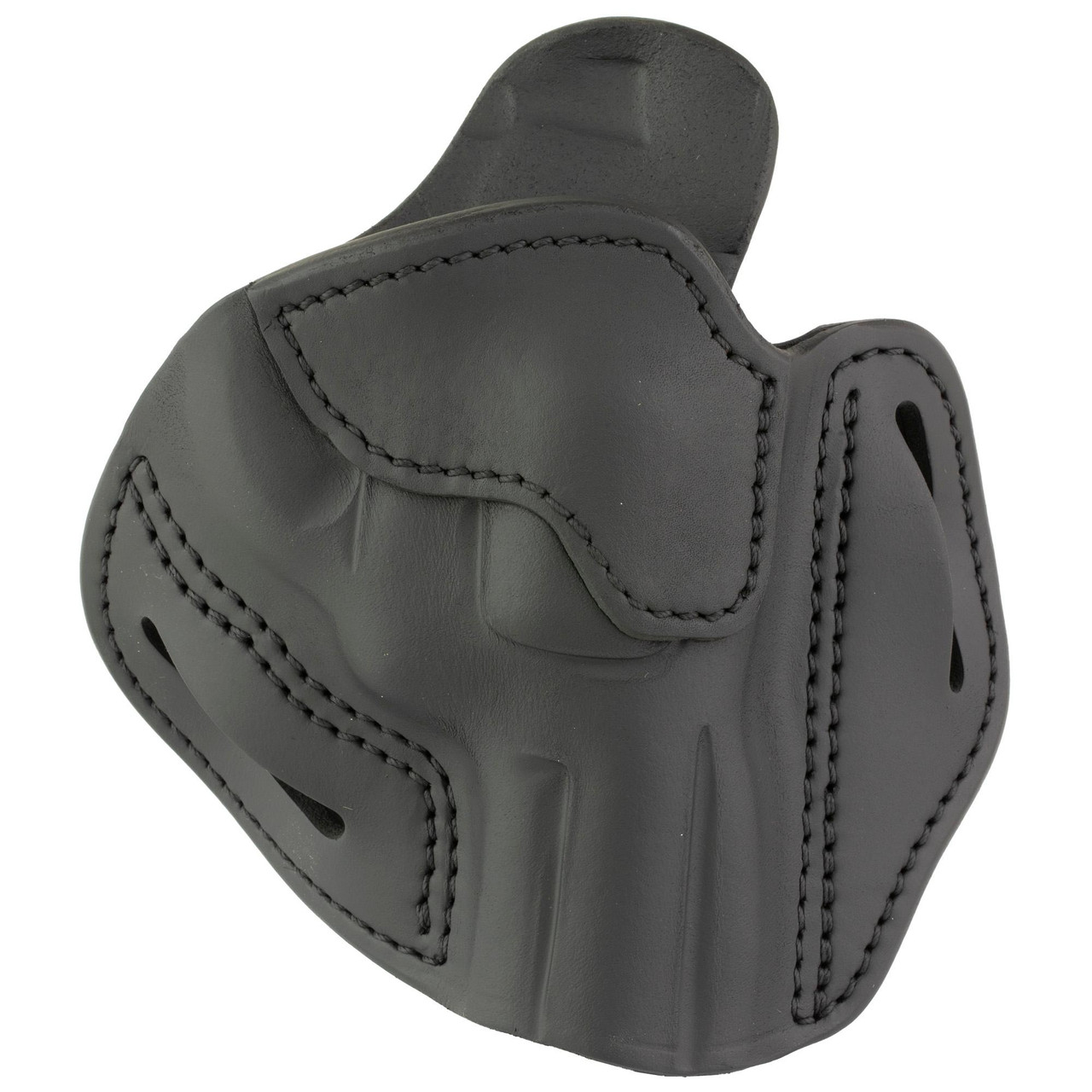 Product 1791 Gunleather 1791 RVH REVOLVER STLTH BLK RH SZ4.3, black leather revolver holster with detailed stitching and reinforced design.