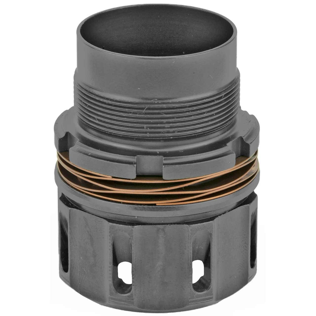 Dead Air Armament DEAD AIR KEY-MICRO ADPTR GHST-M/WOLF, firearm suppressor mount adapter with metal construction, threaded design, and copper washers for secure attachment.