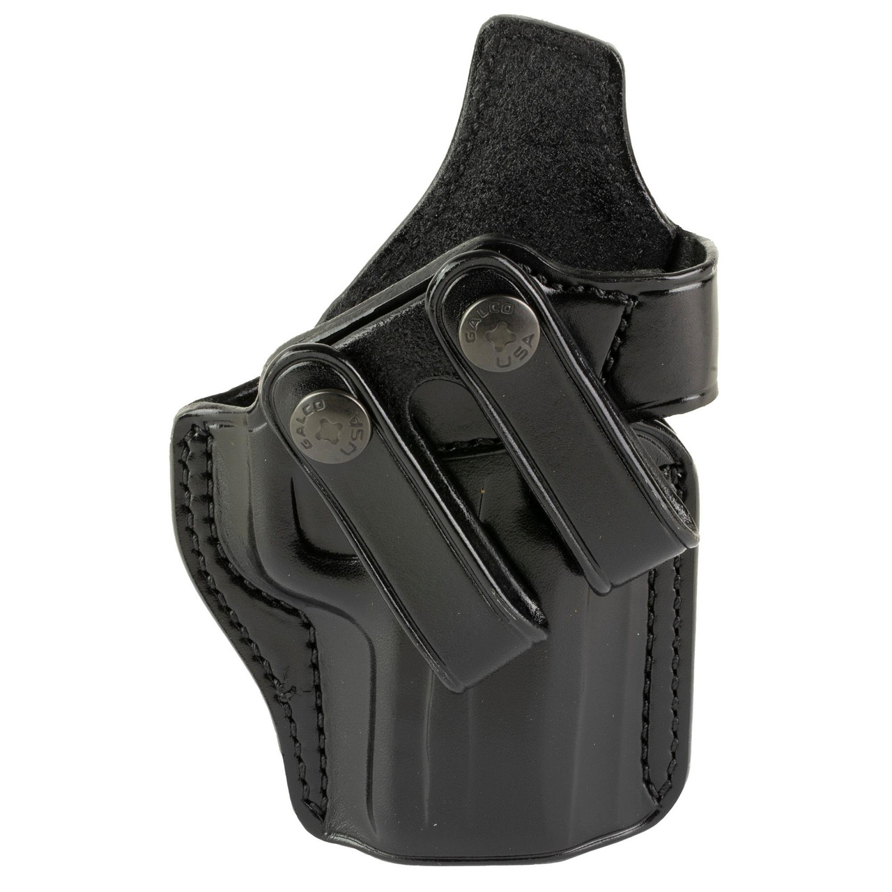 Galco Gunleather GALCO HAWKEYE SIG P365X-MACRO RH BLK, black leather gun holster with metal clips for secure attachment.