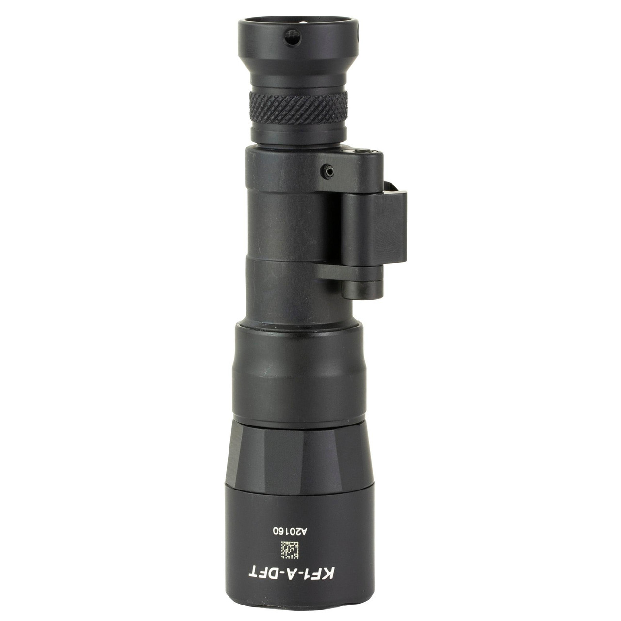 Surefire SUREFIRE SCOUT LIGHT TURBO 18350/123, black tactical flashlight mounted on a gun or similar device.