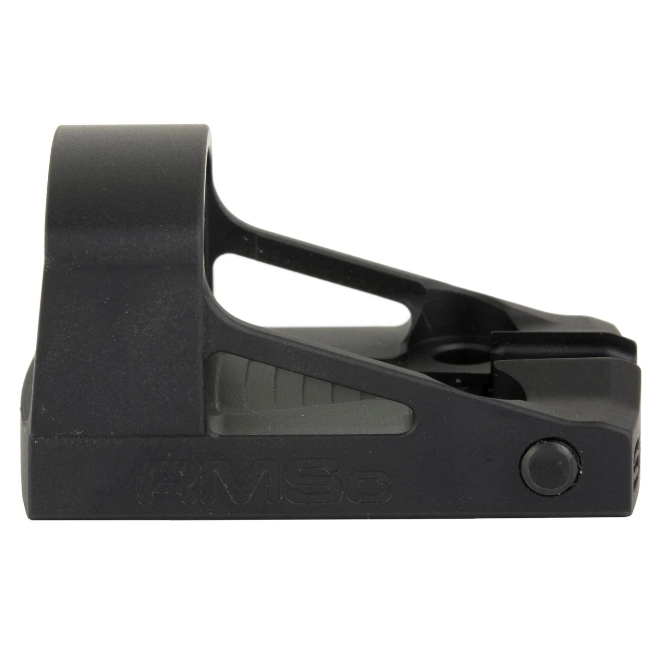 Shield Sights RMSC 8MOA Mini Red Dot Sight - Parallax-Free Polymer Optic for Precision Shooting, close-up view of a compact, black reflex sight with an open design and adjustable diopter.