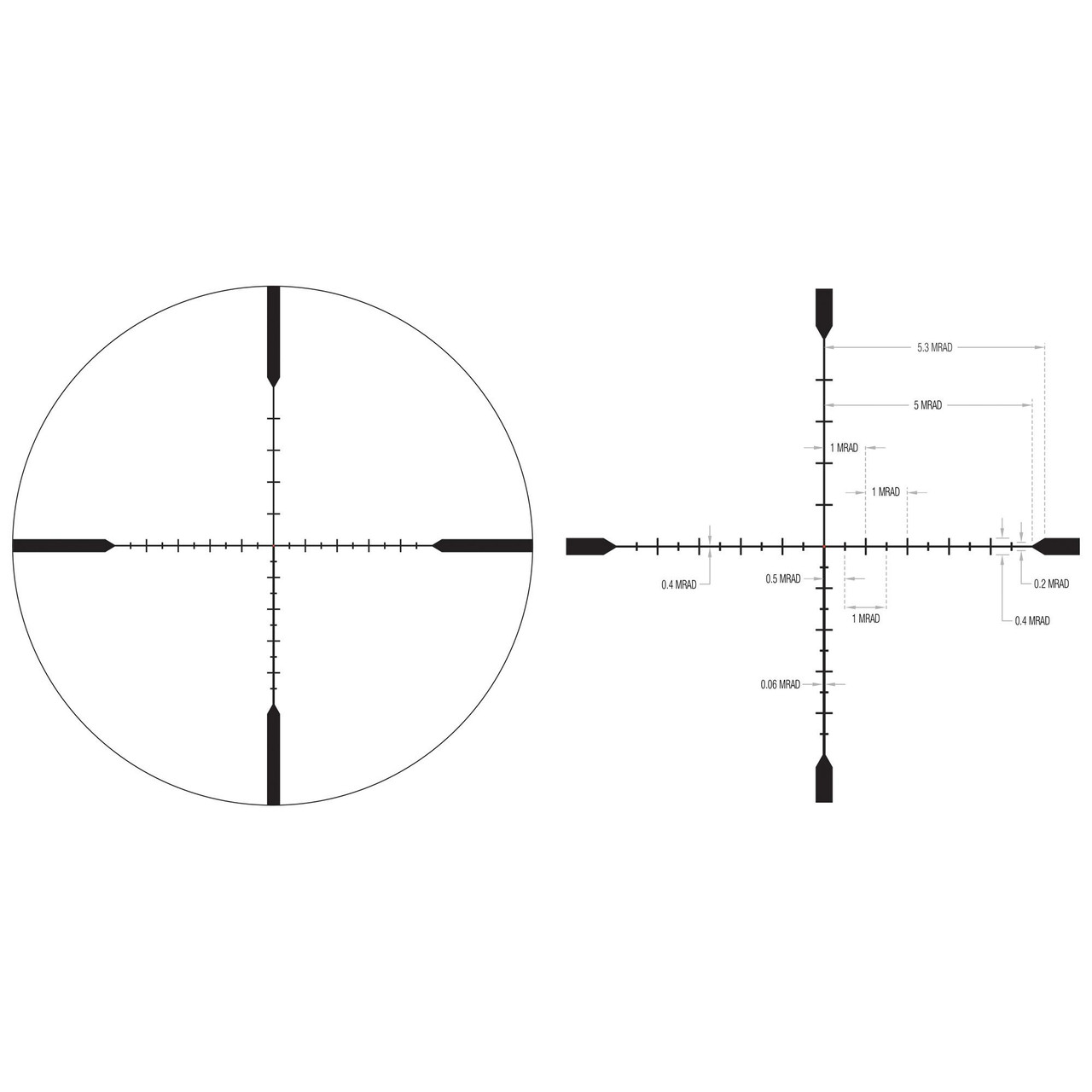 Trijicon TRIJICON TENMILE 6-24X50 SFP MRAD RD, rifle scope with detailed reticle and mil-dot markings for precision aiming.