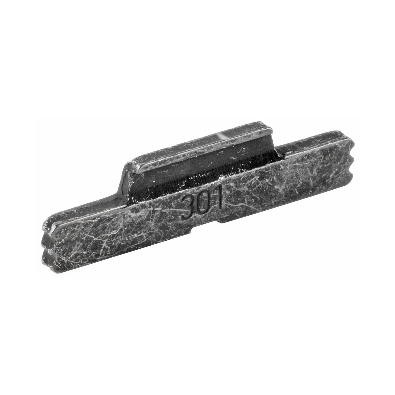 GLOCK OEM Slide Lock, All except G36, black and silver firearm slide lock with a worn finish.