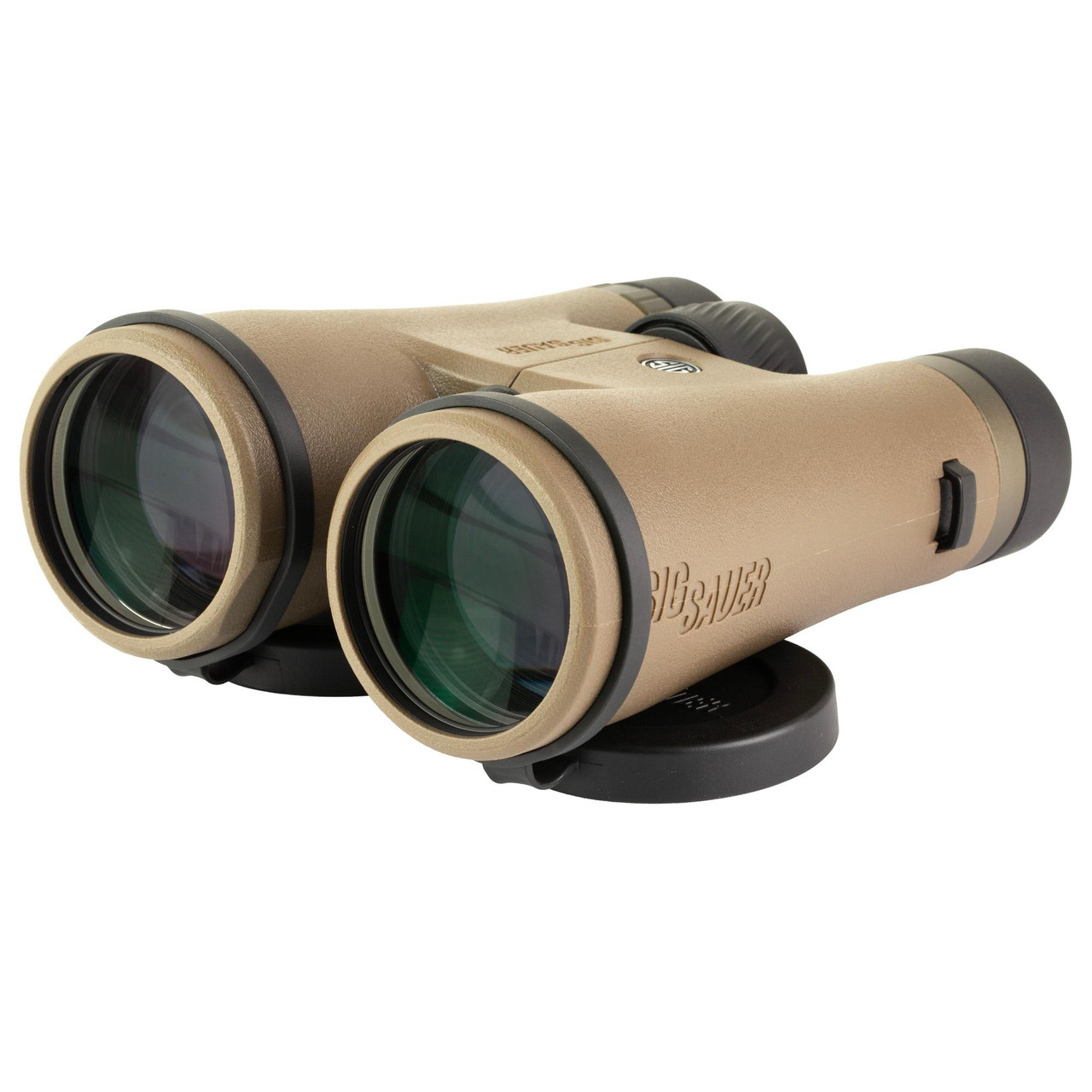 Sig Sauer SIG CANYON HD 12X50 BINOS COY, a pair of tactical binoculars in beige with large objective lenses and rubberized black accents.