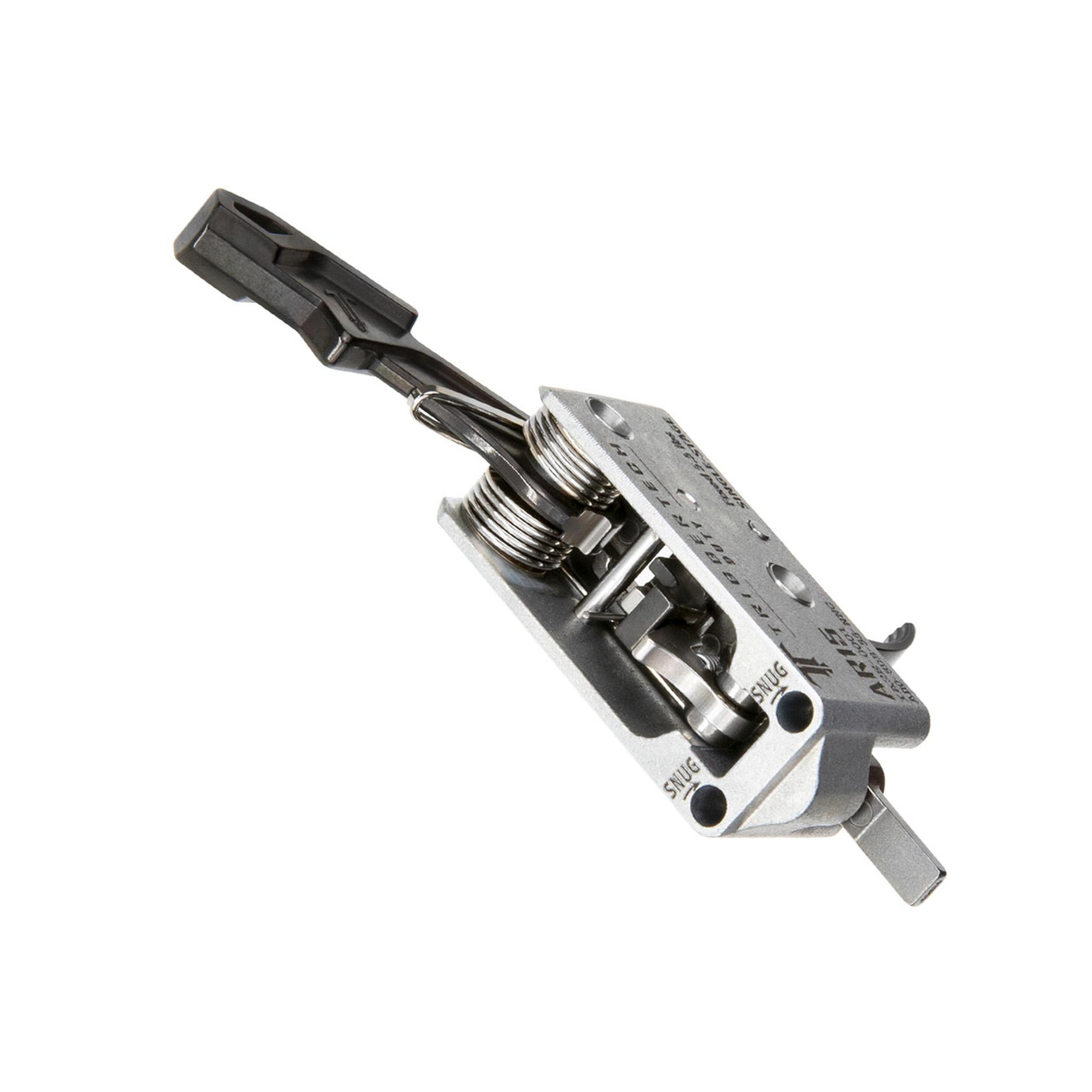 TriggerTech TRIGRTECH AR15 DUTY MIL CURVE 5.5LB, tactical firearm trigger with a curved design and silver finish.
