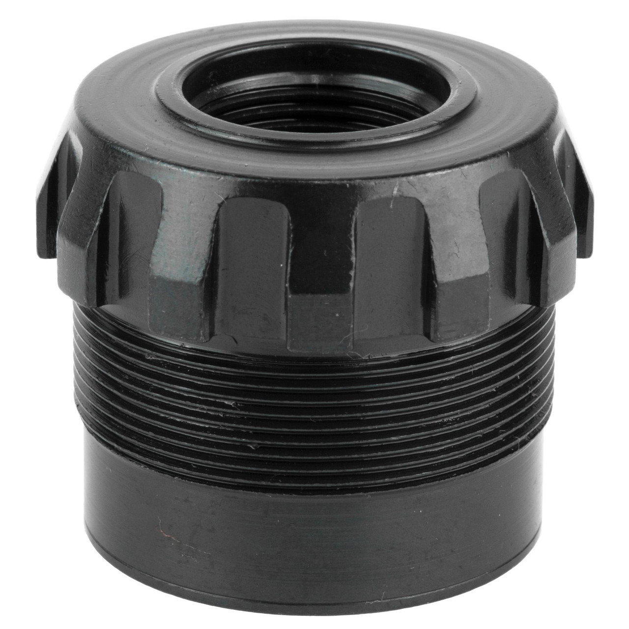 Dead Air Armament DEAD AIR GHOST FIXED MOUNT 5/8X24, close-up image of a black firearm muzzle device with threaded design for mounting accessories.