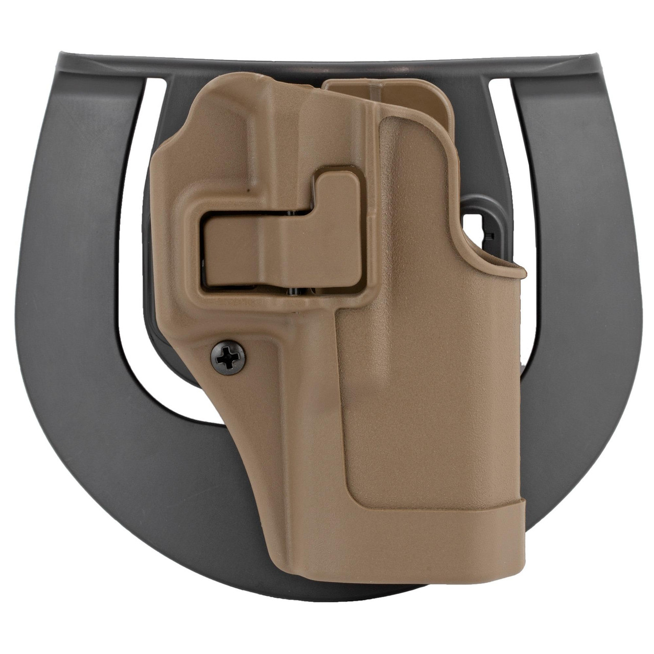 BLACKHAWK 410502CT-R SERPA CQC Holster for Glock 19, right-handed, tactical holster featuring Auto-Lock Technology and versatile carry options, mounted on a display stand.