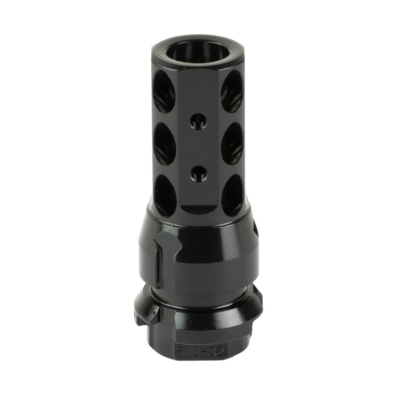 Dead Air Armament DEAD AIR KEYMO BRAKE, black firearm muzzle brake with multiple circular holes for recoil reduction.