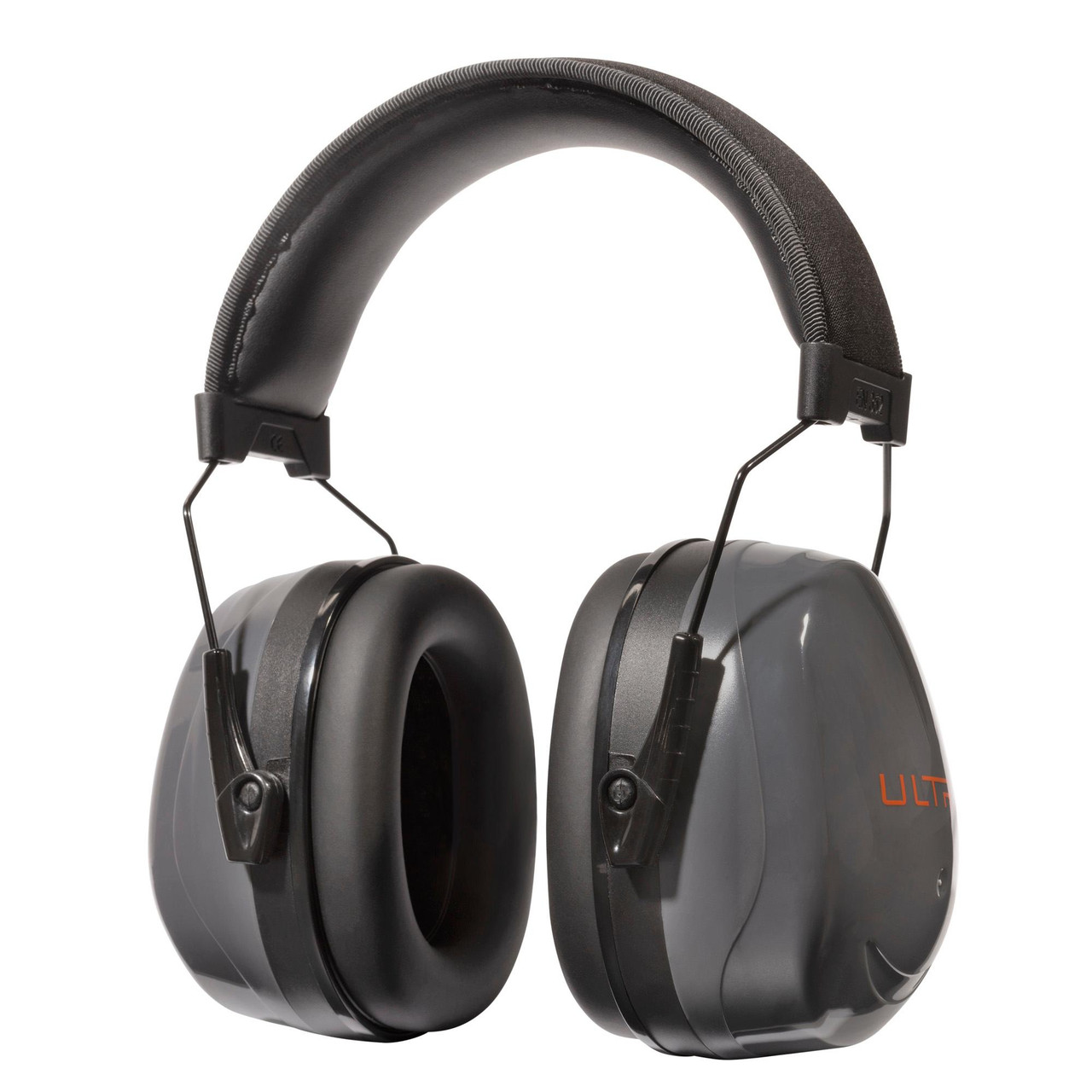 Allen Company 4124 ULTRX Sound Defender Muff, pair of gray premium hearing protection earmuffs with adjustable headband and cushioned ear pads for shooters and outdoor enthusiasts with NRR 26dB