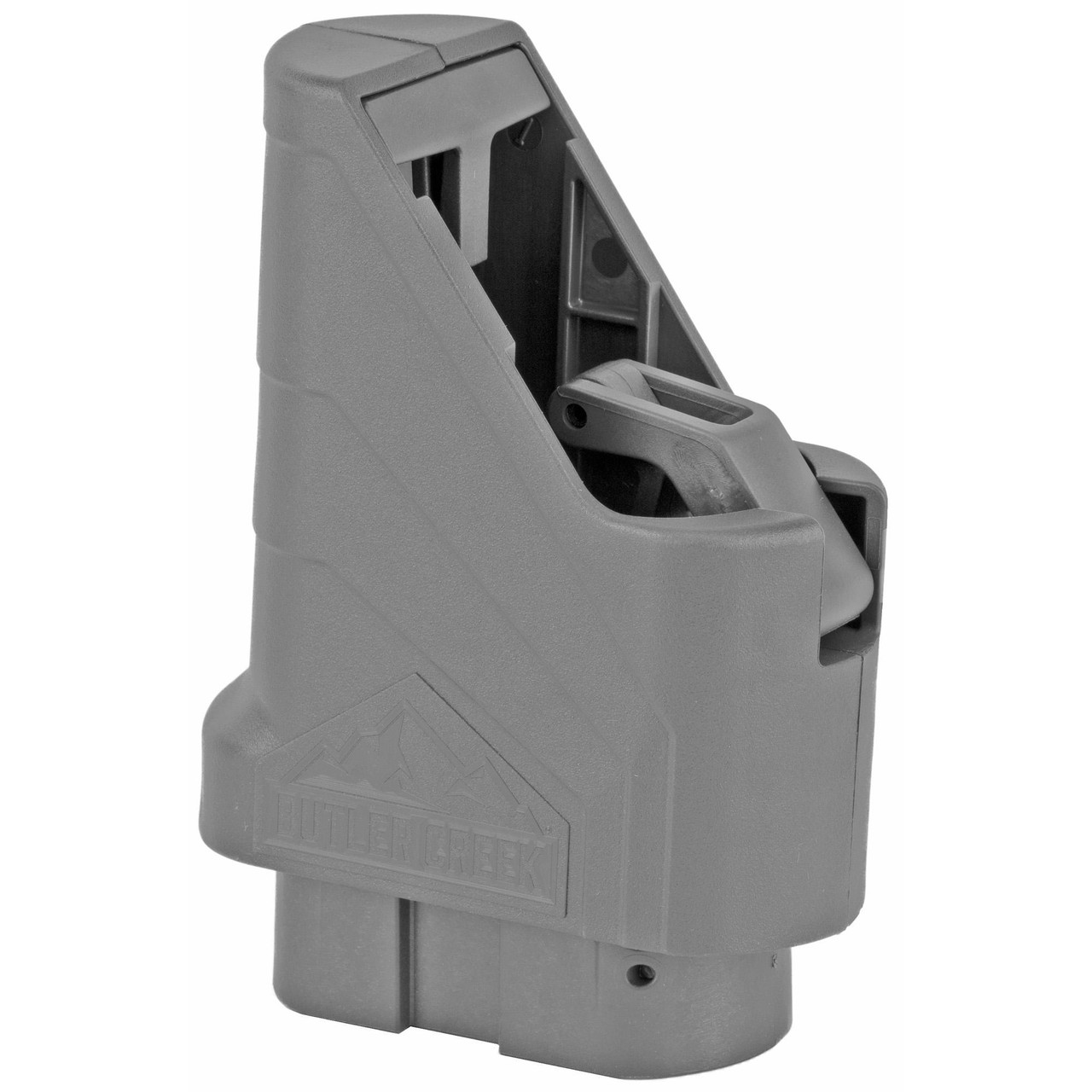 Butler Creek BTLR CRK ASAP Universal Double Stack Magazine Loader, grey plastic magazine loader designed for easy one-action loading of 380 ACP to 45 ACP magazines.