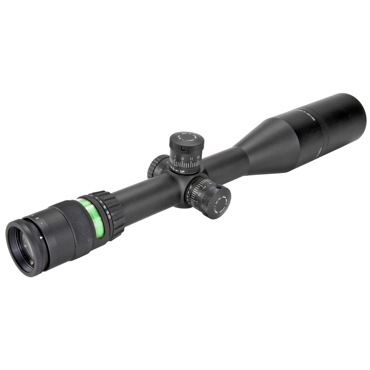 Trijicon ACCUPOINT 5-20X50 Green Dot Scope, high-powered rifle scope with adjustable turrets and green illuminated reticle.