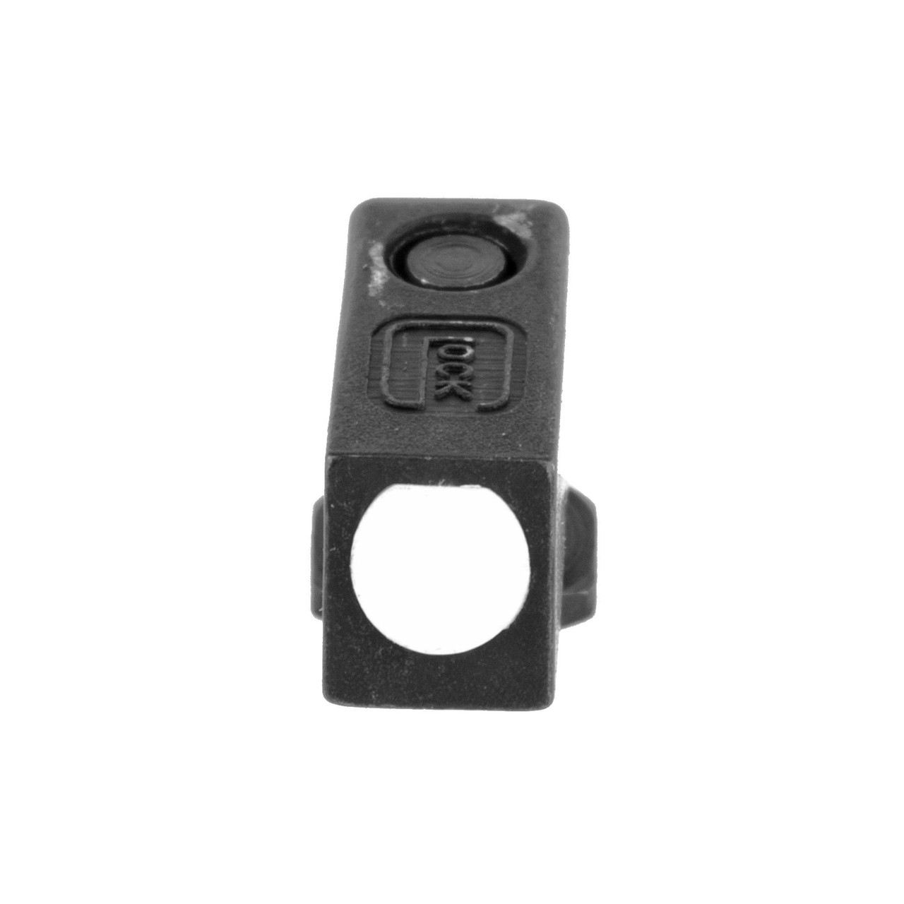 GLOCK OEM SIGHT STL SCRW-ON SP05946, close-up view of a black firearm sight with screw-on attachment and branding.
