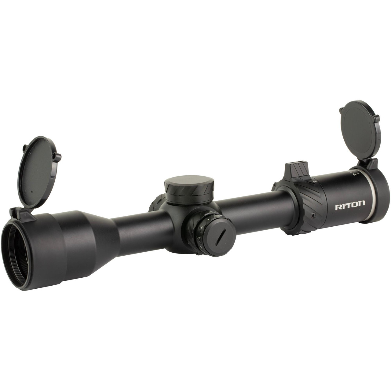 Riton Optics RITON 5 PRIMAL 2-12X44 SFP MOA RDH Riflescope, tactical riflescope with adjustable zoom, carbon black finish, and lens covers