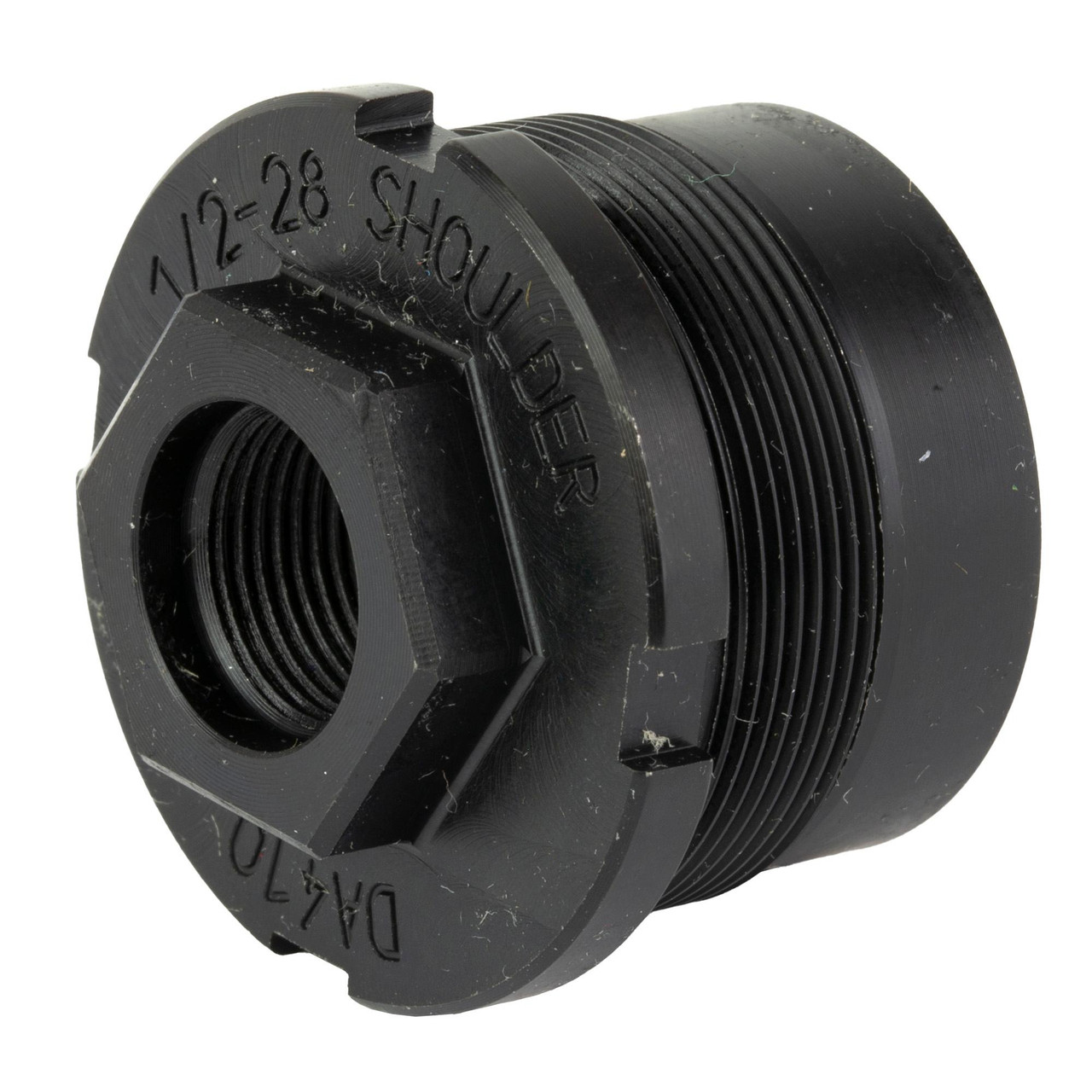 Dead Air Armament DEAD AIR GHOST FIXED MOUNT 1/2X28, black muzzle device with threaded interior and engraved markings.