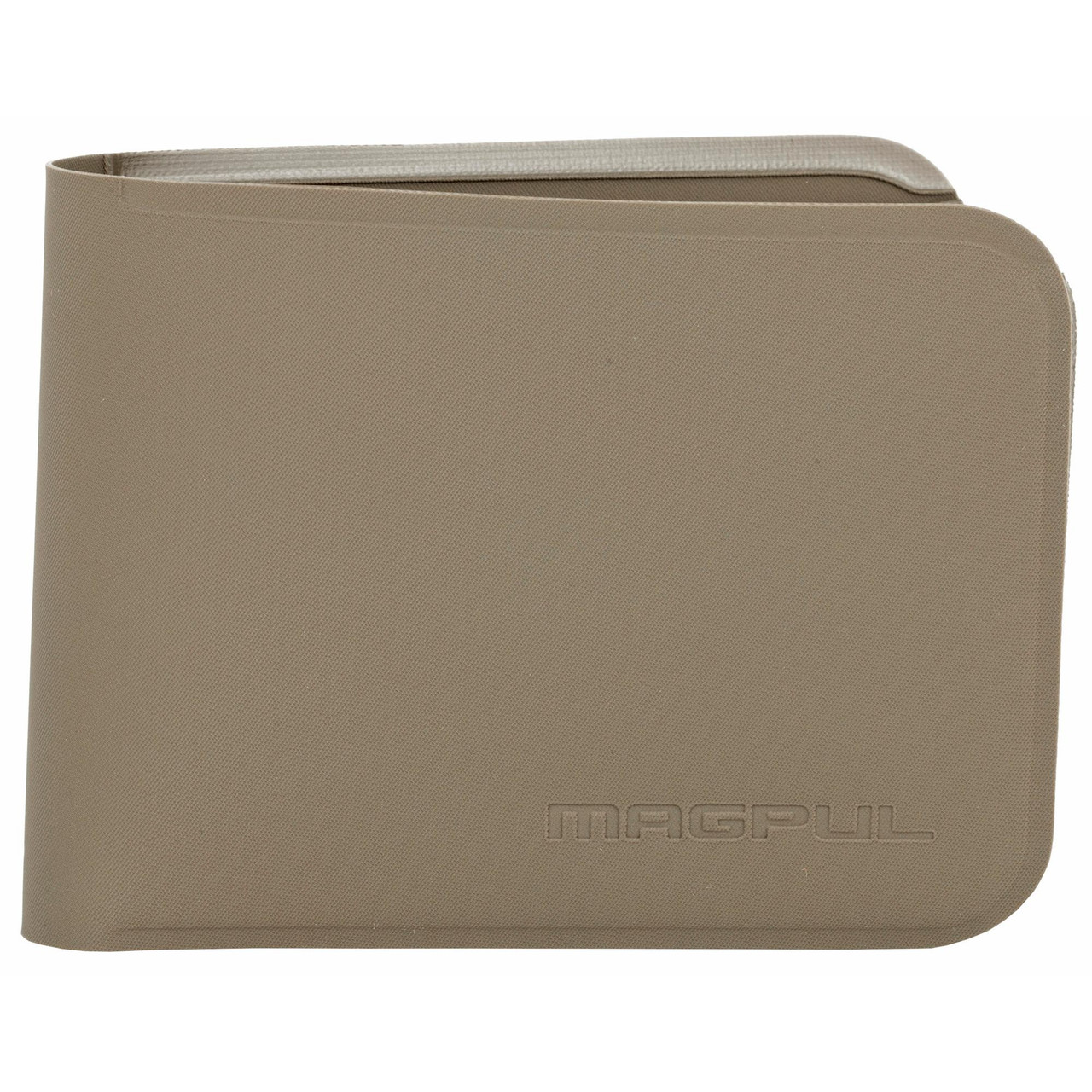 Magpul Industries MAGPUL DAKA BIFOLD WALLET FDE, tan bifold wallet made of durable material with embossed Magpul logo.