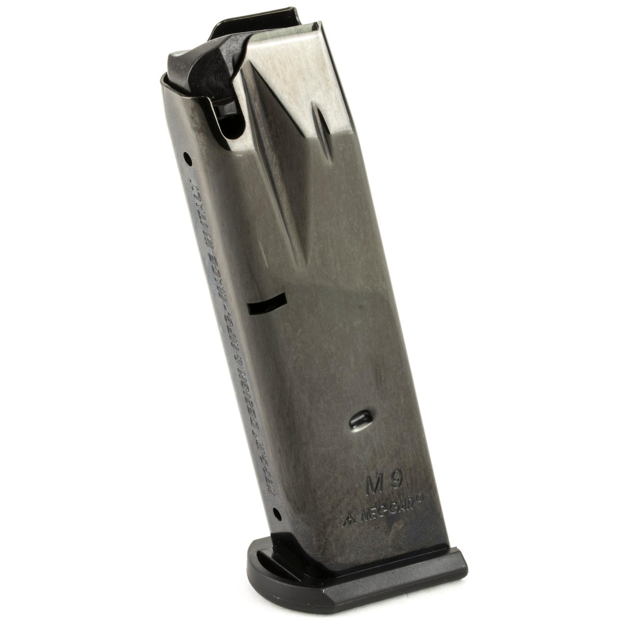 Mec-Gar USA MGPB9215B Precision Heat Treated Magazine for Military & Law Enforcement, durable stainless steel firearm magazine with black base plate for reliable performance.
