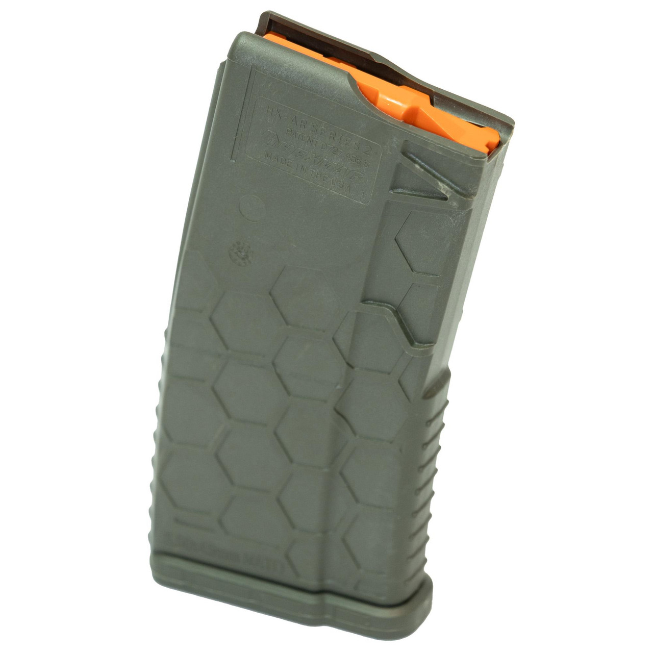HEXMAG HX20-AR15-ODG 20-Round Shorty Magazine - .308, 7.62 & 6.8 - OD Green, firearm magazine with a durable hexagonal textured surface in OD green finish.