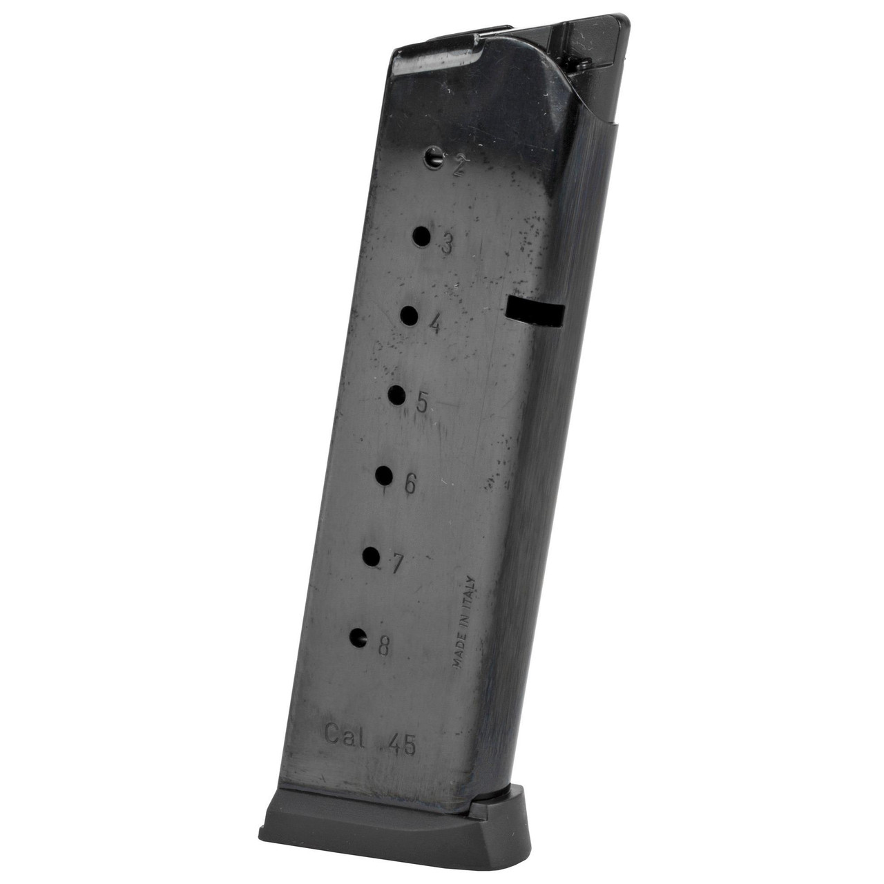 Mec-Gar USA MGCG4508BPF Magazine, rugged stainless steel firearm magazine with precision stamping, heat treatment, and enhanced durability for military and law enforcement use.