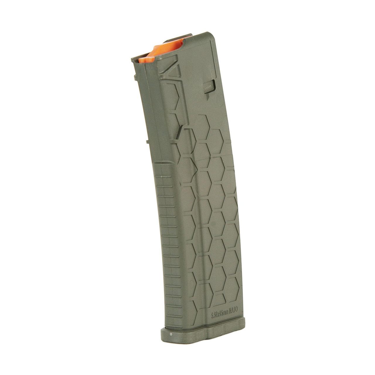 HEXMAG HX1030-AR15S2-ODG, magazine for AR-15 rifle in olive drab, featuring a hexagonal pattern design.