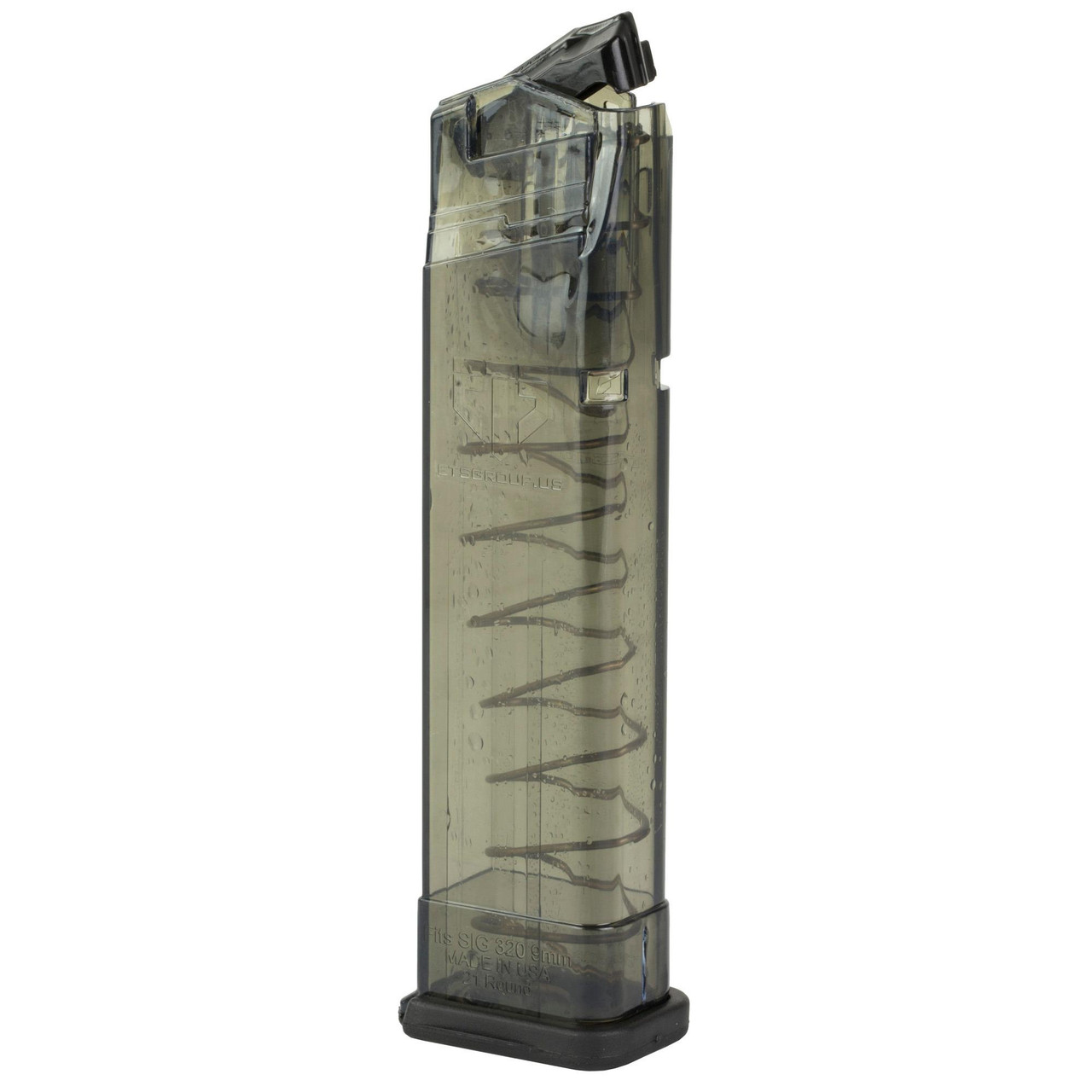 Elite Tactical Systems Group SMK-SG9-320-21, high-performance 21-round magazine for Sig Sauer P320 with durable, clear body and ergonomic design, front view.