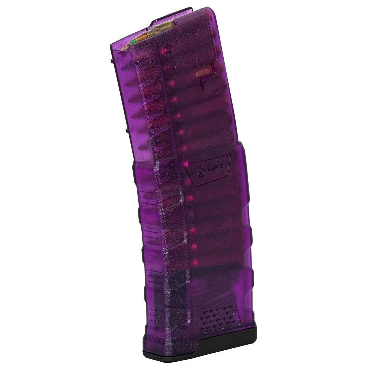 Mission First Tactical EXDPM556-T-P Translucent AR15/M4 Magazine - Durable, Reliable, and UV Resistant, purple translucent magazine with black base plate for enhanced visibility and durability.