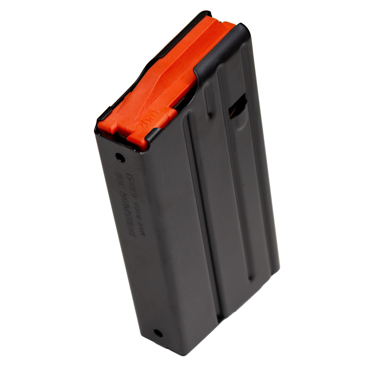 DURAMAG 2008041178CPD, high-capacity black magazine with orange follower for reliable firearm loading.