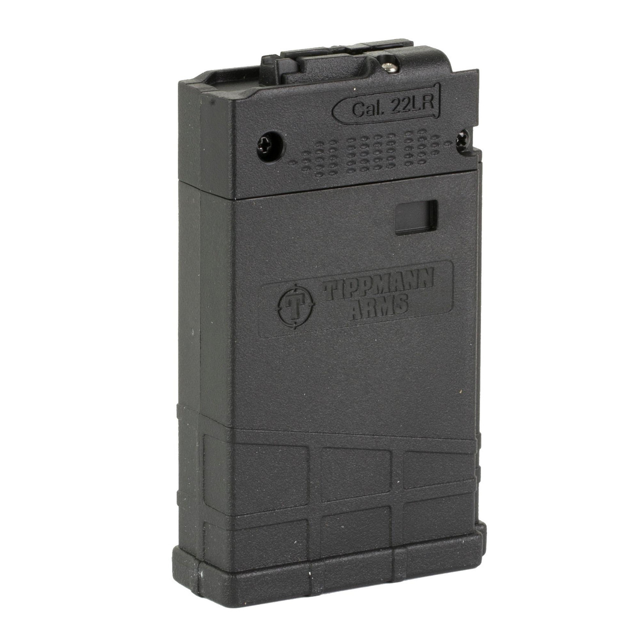 Tippmann Arms Company A201065, Black airsoft or paintball magazine holder with textured surface and Tippmann Arms logo.