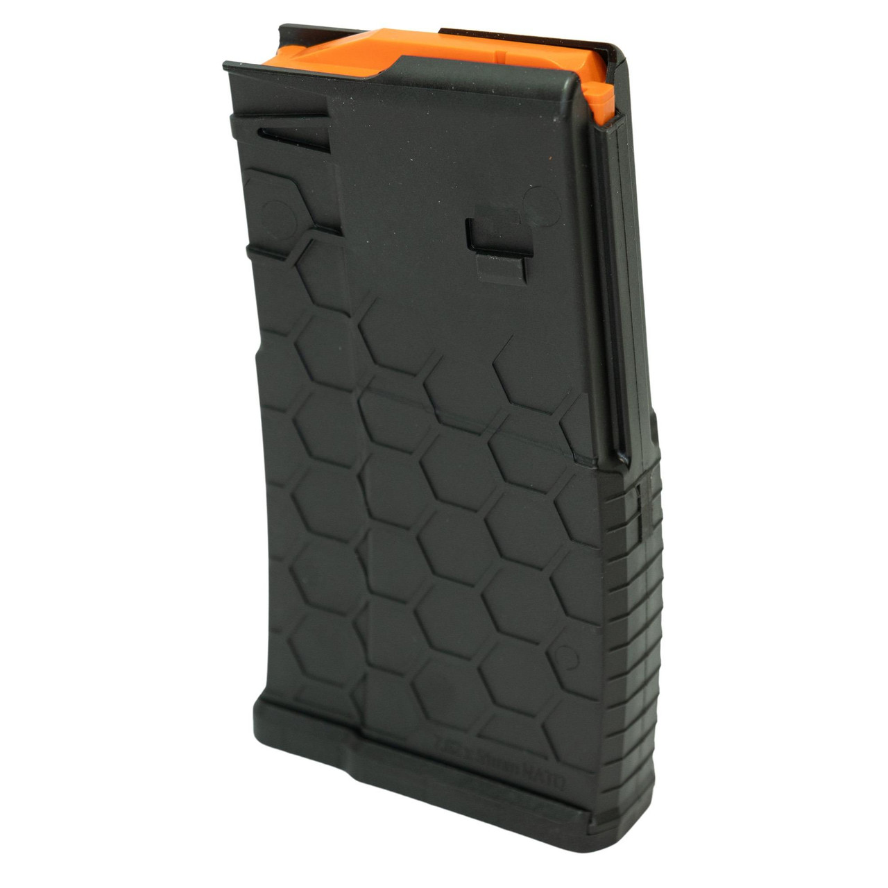 HEXMAG HX1020-SR25-BLK AR10/.308 SR25 Magazine – Heavy-Duty Composite Construction with Hexture Design for Precision Shooting, black magazine with textured hexagonal pattern for enhanced grip.
