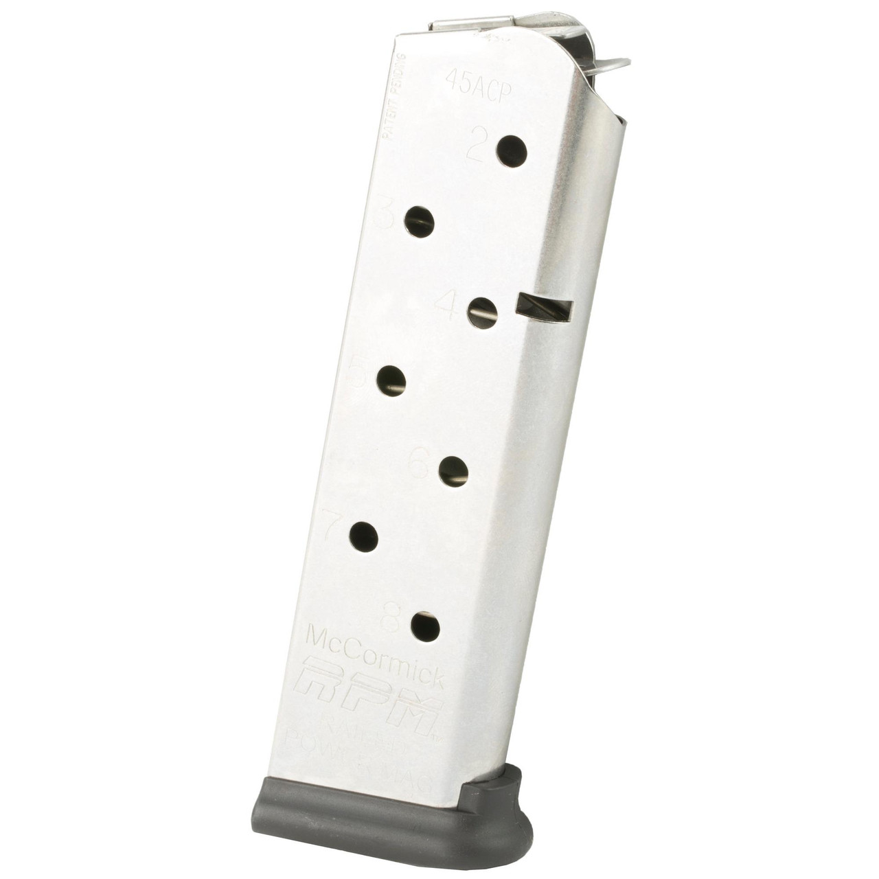 CMC Products M-RPM-45FS8 Railed Power Mag for 1911, durable and jam-free magazine with advanced dual wall feed rails for reliable firearm performance.