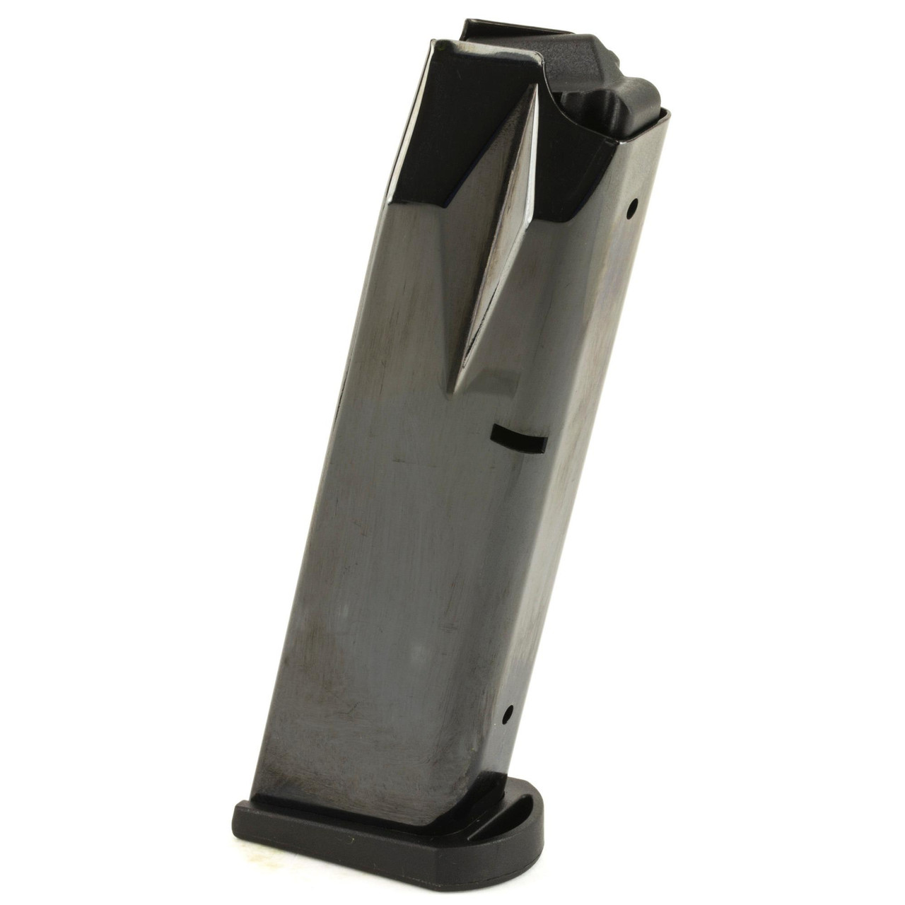 Armscor 49217 Flush Fit 17-Round Beretta Magazine – Reliable Metal Body with Polymer Base Plate for Model 92/M9, showing a metallic firearm magazine with black polymer base plate on a white background.