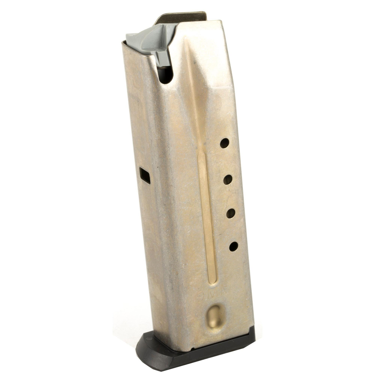 Ruger 90233 Factory Magazine, 15-Round Steel Body with Durable Polymer Base Plate for Reliable Performance, shown standing upright.