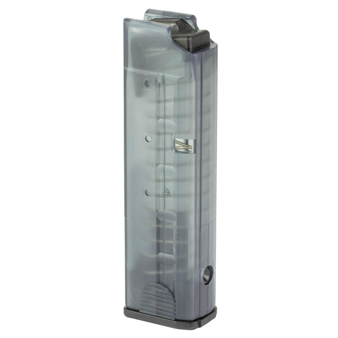 B&T USA BT-30209-N 15-Round 9mm Magazine for MP9, TP9, APC9 & SPC9, gray color, high-capacity pistol magazine with transparent body for easy round monitoring.