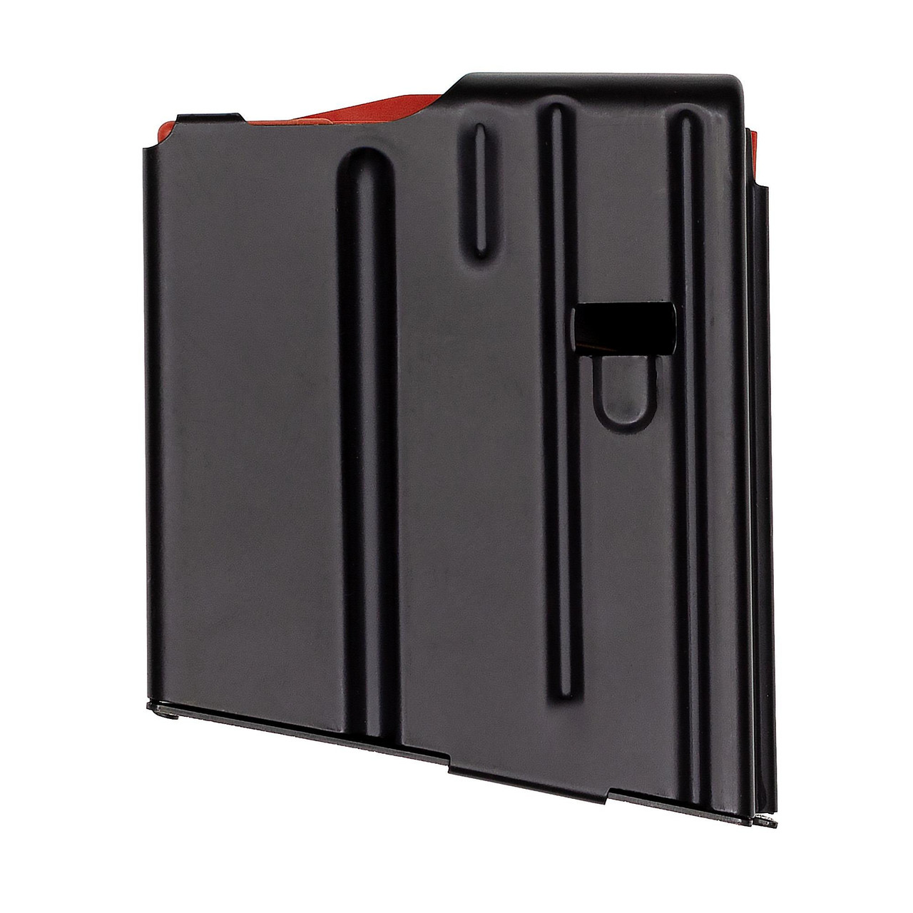 DURAMAG 5 Round AR-10 Magazine for 6.5 Creedmoor, Stainless Steel with Anti-Tilt Follower, designed for SR-25/DPMS compatibility, showcasing a durable black metal construction.