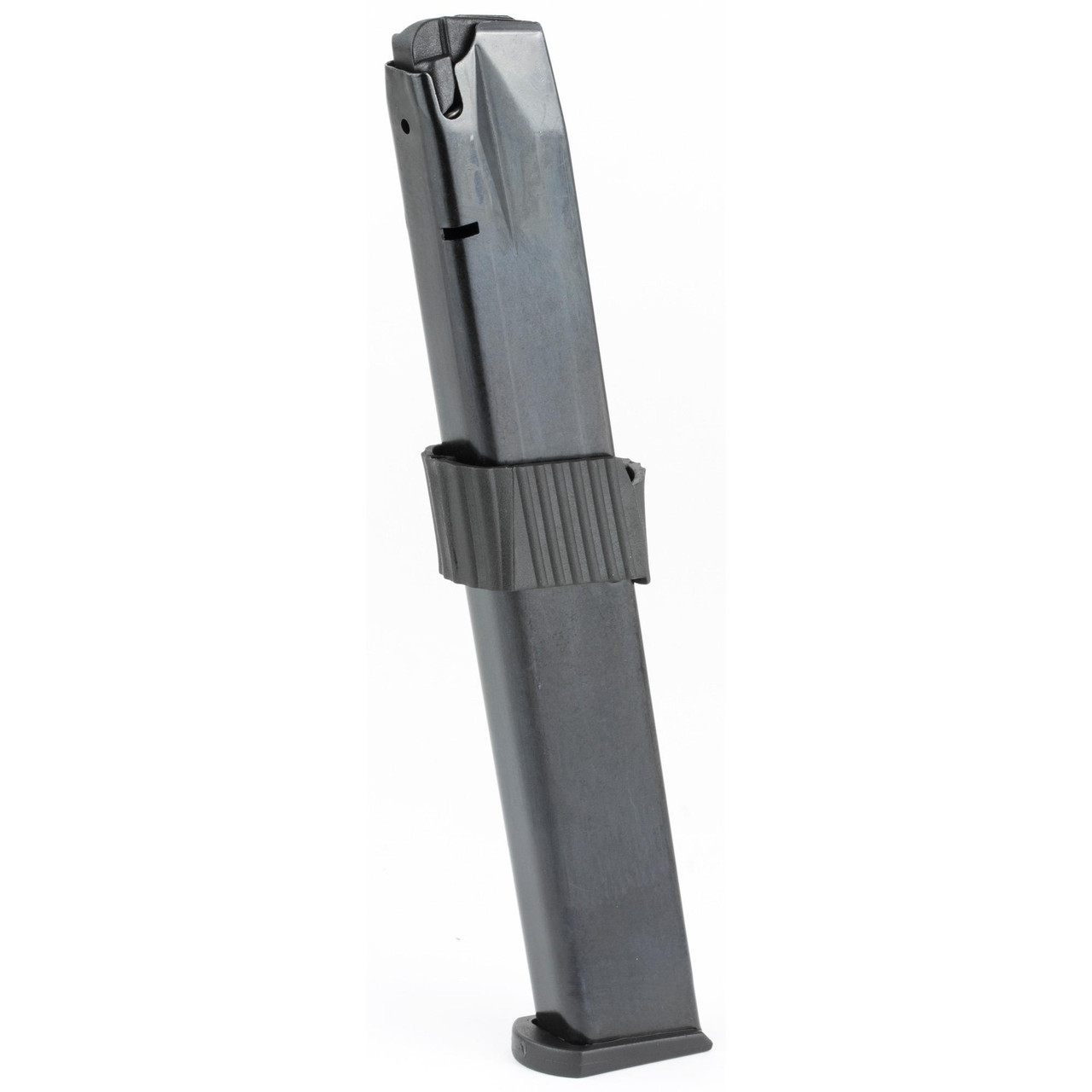 ProMag Industries TAU-A7, firearm magazine with a metallic finish and ribbed base for secure grip.