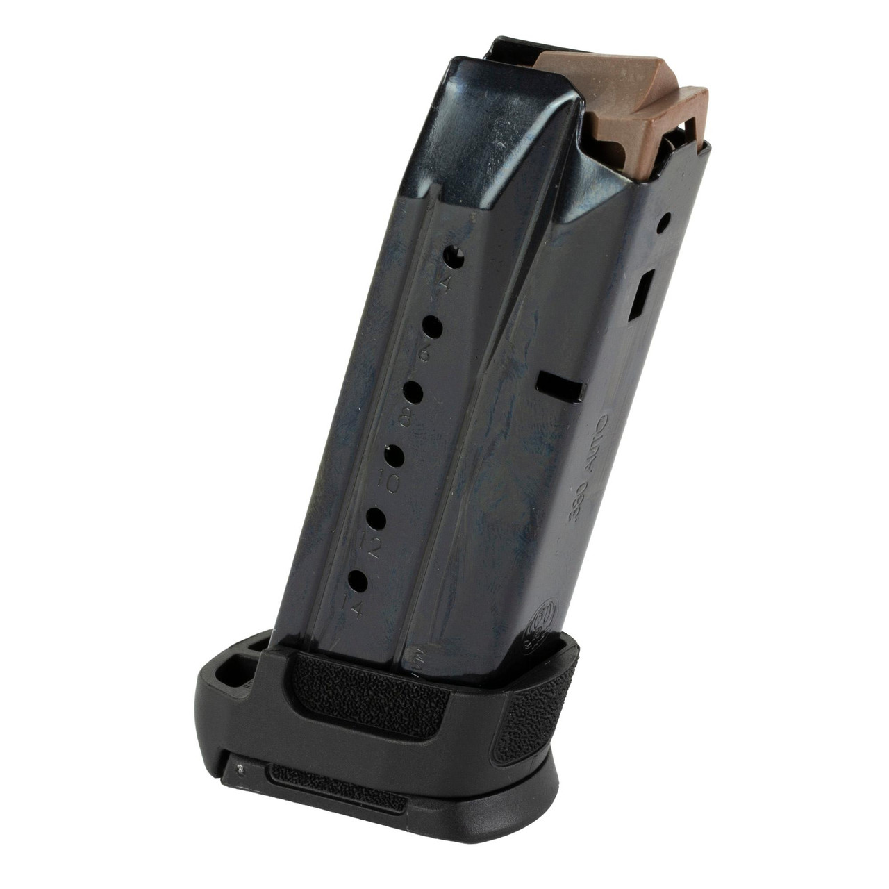 Ruger 90730, semi-automatic handgun magazine with a black base and a metallic body, featuring numbered capacity indicators from 1 to 14.