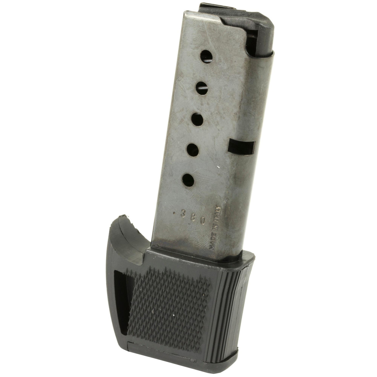 Kel-Tec P3AT-37, compact semi-automatic pistol magazine with metal body and black plastic grip.