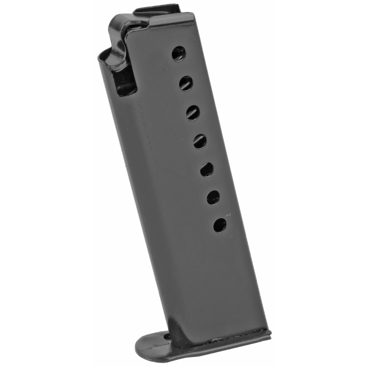 ProMag Industries WAL 01, black metal pistol magazine with multiple round capacity holes and a curved base plate.