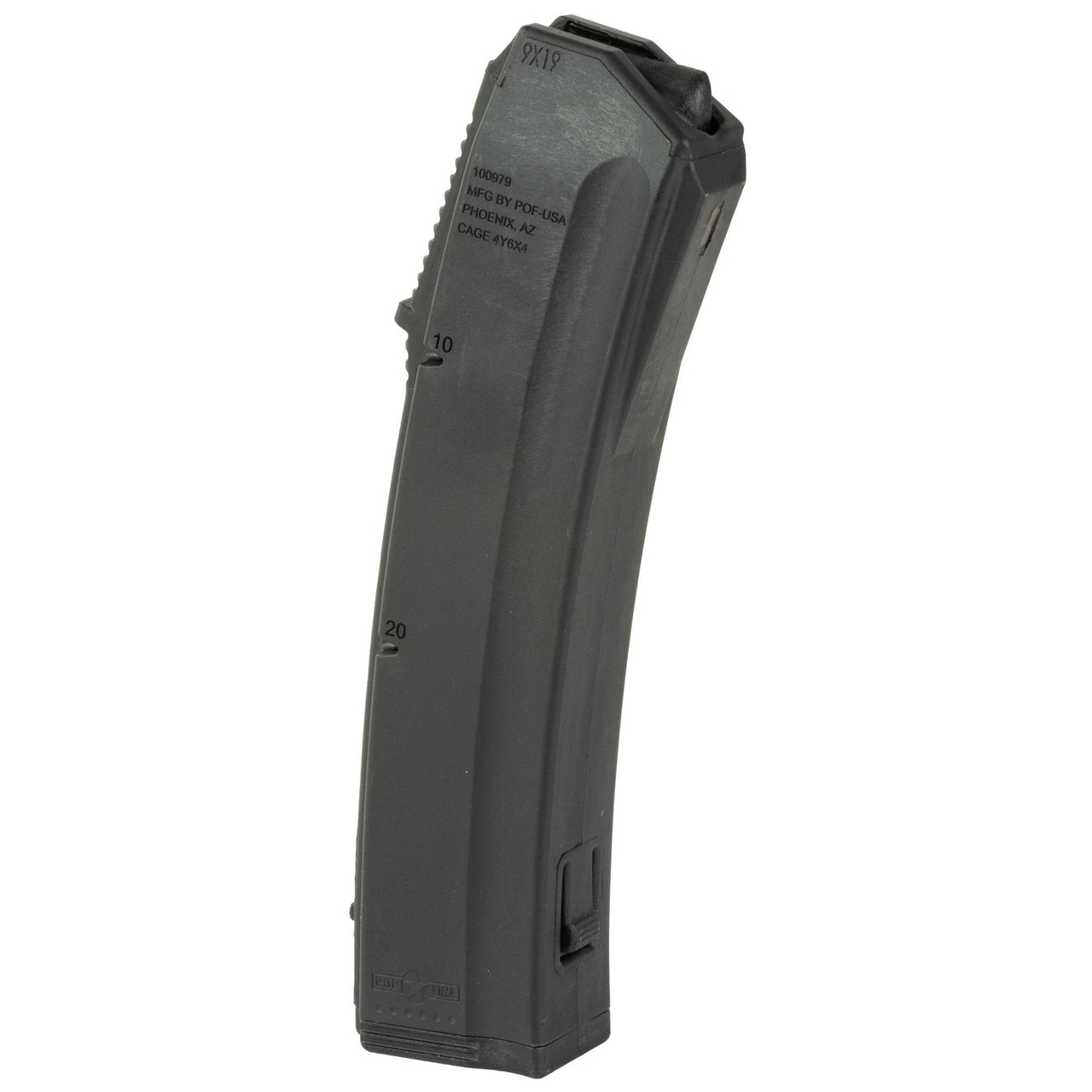 Patriot Ordnance Factory 830 OEM Replacement Magazine for POF PHOENIX 9MM - 20 Round Capacity, black magazine with capacity markings, designed for POF firearms.