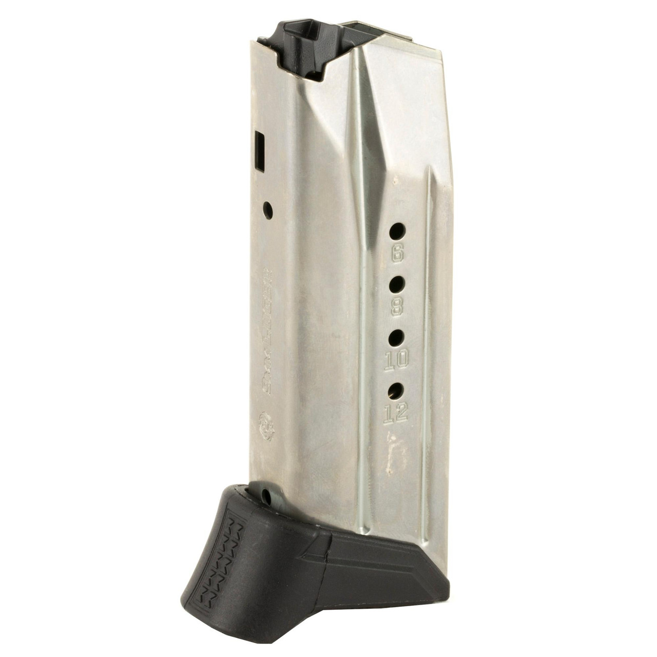 Ruger 90618 magazine, stainless steel firearm magazine for Ruger handguns with numbered capacity markings.